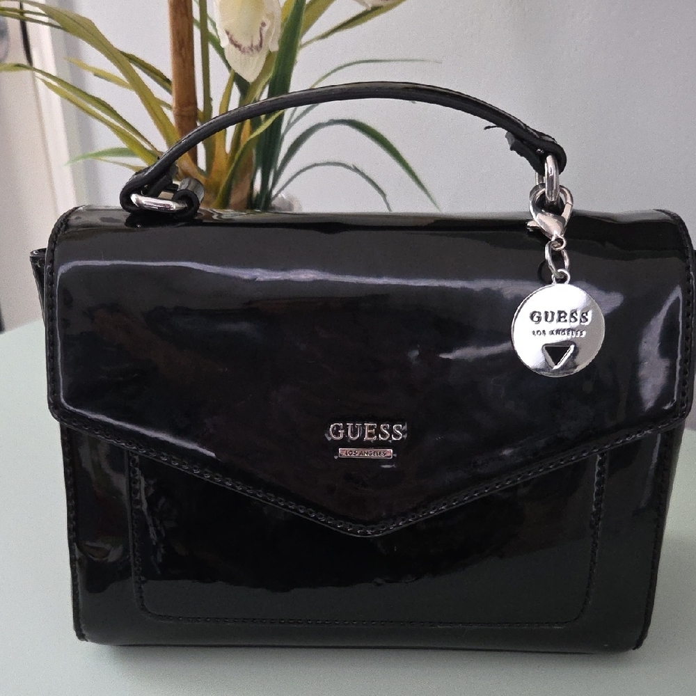GUESS Shiny Black Satchel Bag